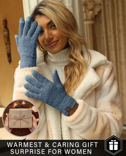 Vista 6 de FZ FANTASTIC ZONE Womens Winter Touchscreen Gloves for Cold Weather, Chenille Warm Knit Gloves