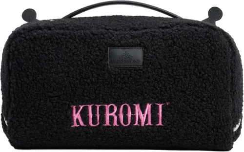 Vista 5 de Bolsa Organizadora de Maquillaje de Viaje Impressions Vanity Kuromi, Bolsa de Cosméticos con Cremallera que se Abre Plana con Textura de Tela Sherpa