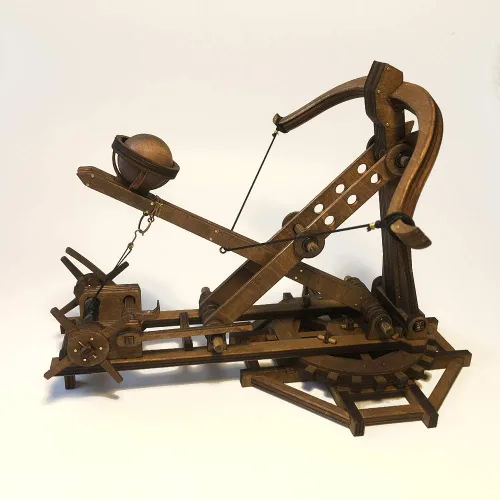Vista 9 de Ballesta ajustable Siege Ancient Chariot Catapult Machinery Stone-Thrower Slingshot 3D DIY Rompecabezas de madera de mesa Kits de modelo de juego
