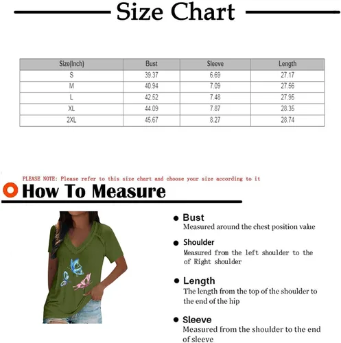 Vista 4 de Camisas cómodas de manga corta con cuello en V para mujer, camisetas con estampado de mariposa, blusas casuales con estampado de diente de león