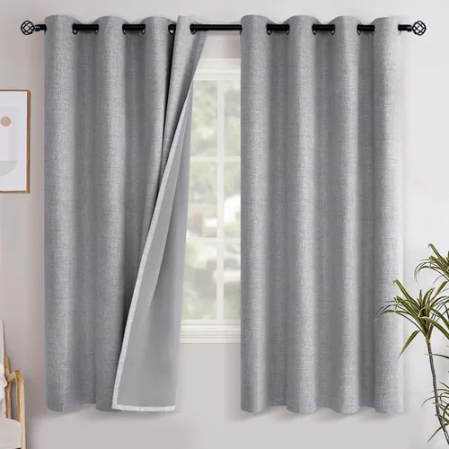 Vista 21 de YoungsTex - Cortinas opacas de lino para dormitorio, oscurecimiento de la habitación, cortinas con textura de lino, paneles con aislamiento térmico