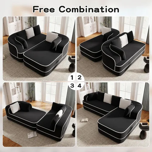 Vista 7 de Sofá Chesterfield de esponja 32D de alta resistencia de 106 pulgadas, sofá moderno de mediados de siglo con diseño modular, sofá de gran