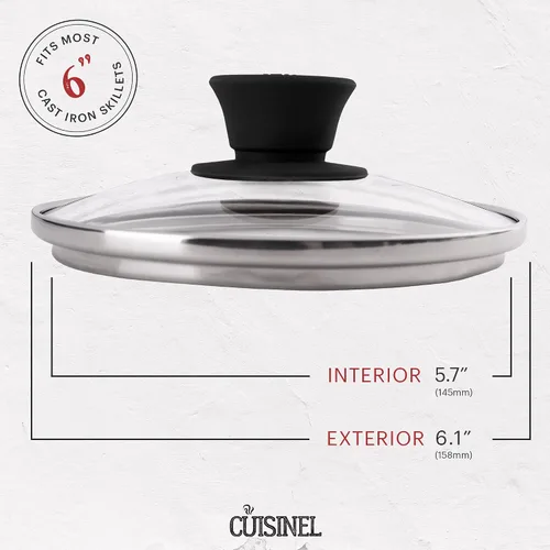Vista 2 de Cuisinel Tapa de cristal – 6 pulgadas – Compatible con Lodge – Funda de repuesto templada totalmente montada – Apto para horno para sartenes – Para