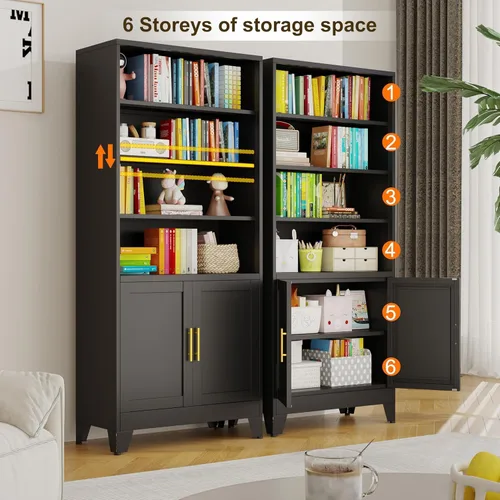 Vista 3 de erosoei Librerías y estanterías de metal de 71 pulgadas de alto con 2 puertas y estantes ajustables, armario de almacenamiento alto, estantería