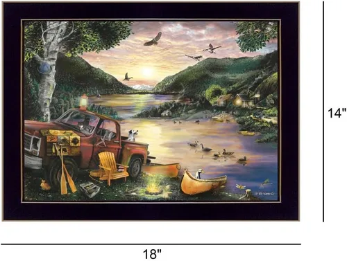 Vista 3 de Trendy Decor4U Lakefront Camping I by Ed Wargo - Arte de pared impreso, 18 x 14 pulgadas, color verde