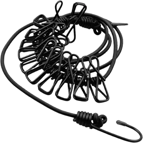 Vista 8 de ALINNA Tendedero portátil retráctil negro, resistente al viento, con 12 pinzas para la ropa para secar en interiores, accesorios de campamento al