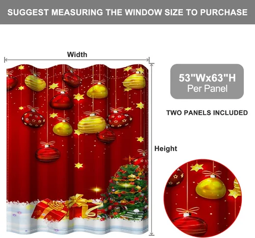 Vista 30 de Cortinas con adornos de Navidad impresos, cortinas para ventana de chimenea, calcetines de Navidad, árboles de Navidad, regalos, paneles opacos