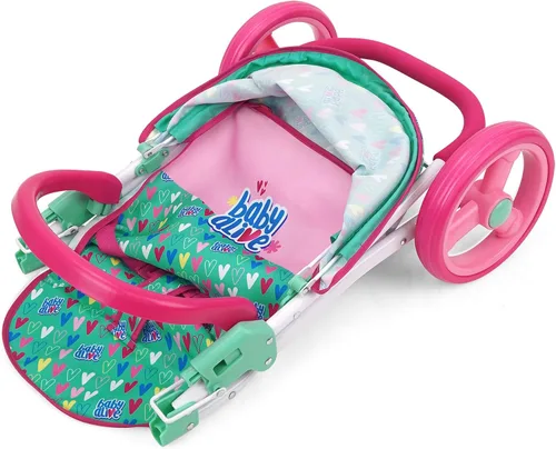 Vista 6 de Baby Alive: Cochecito de muñeca para correr - Verde, Rosa, Corazones - Accesorio para muñecas de hasta 24", Diseño plegable, Toldo retráctil