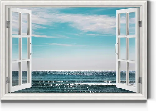 Vista 21 de Renditions Gallery Lienzo decorativo para pared, vista de barco viejo atracado en la playa de arena blanca, obra de arte para colgar en la pared