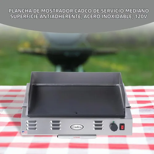 Vista 2 de Cadco CG-10 Plancha ahorradora de espacio para encimera, acero inoxidable, 120 V, área de cocción de 21 "x 12", para uso comercial