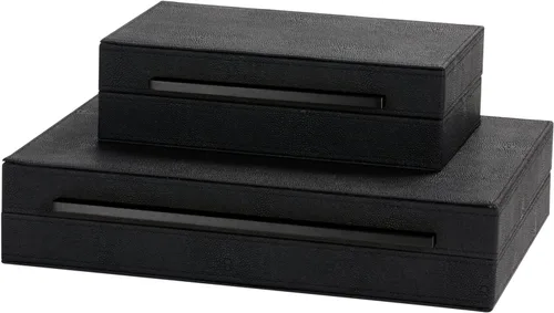 Vista 13 de Sagala Caja Decorativa Negra de Shagreen Con Mango Dorado, Caja Organizadora de Joyas Caja Guardadora, Caja de Almacenamiento de Cuero Sintético