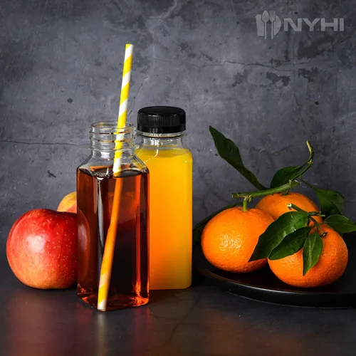 Vista 4 de NYHI 20 botellas de plástico transparente para jugo con tapas a prueba de manipulaciones, recipientes vacíos reutilizables para bebidas con tapas
