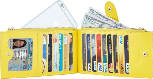 Vista 3 de Travelambo RFID Billetera de mujer con varios compartimientos para varias tarjetas con bolsillo con cierre, talla única
