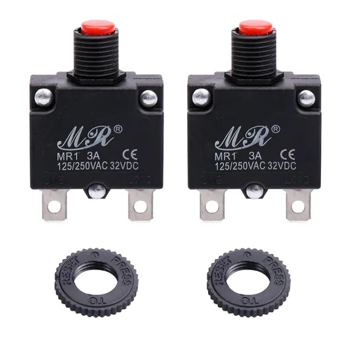 Vista 2 de Disyuntores térmicos de 3 amperios, 125/250 V CA 32 V CC, botón de reinicio manual, protector de sobrecarga, interruptor de disyuntor 3A, paquete