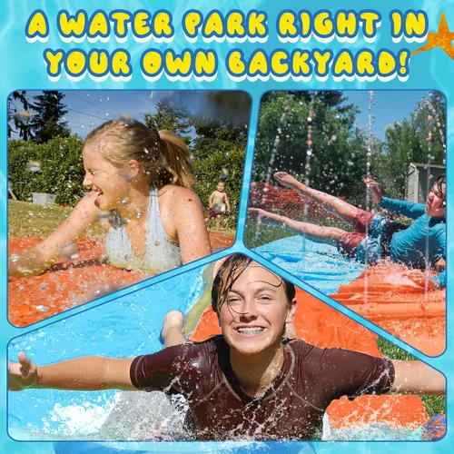 Vista 3 de Toboganes de agua dobles de 40 pies para niños y adultos, toboganes de agua extralargos con 2 bodyboards, resistentes, juguetes inflables gigantes
