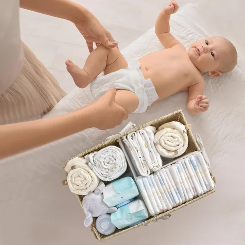 Vista 5 de HBlife Organizador de Caddy de Pañales, Cesta de Almacenamiento Grande Tejida a Mano para Pañales y Artículos Esenciales del Bebé - Diseño Curvo