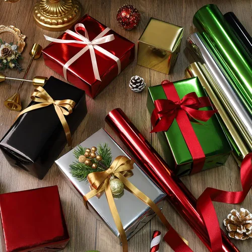 Vista 4 de LaRibbons - Papel de regalo metálico negro, 17 pulgadas x 33 pies, papel de regalo premium de lámina para Navidad, festividades, bodas, cumpleaños
