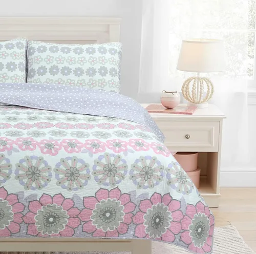Vista 7 de Cozy Line Home Fashions Juego de colcha reversible de microfibra rosa para niñas (mariposas, tamaño individual, 2 piezas)