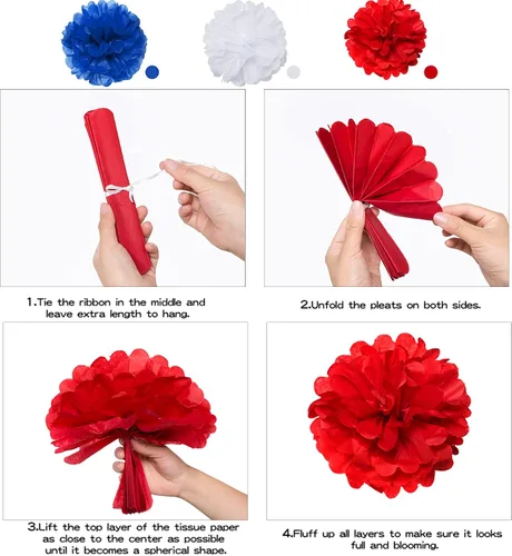 Vista 5 de Decoraciones de cumpleaños azules, blancas y rojas, kit de suministros de fiesta patriótica para hombres, mujeres y niños, pancarta de feliz