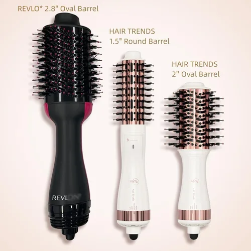 Vista 2 de Hair Trends Secador de cepillo redondo de barril de 1.5 pulgadas (2.8 pulgadas más cerdas), secador volumizador iónico negativo de un paso, cepillo