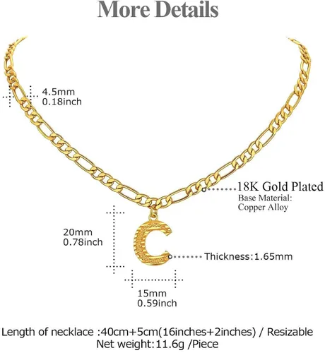 Vista 4 de FOCALOOK Collares de letra inicial de oro para hombres, adolescentes y niños, chapado en oro de 18 quilates, cadena de letra inicial A-Z, 16 pulgadas