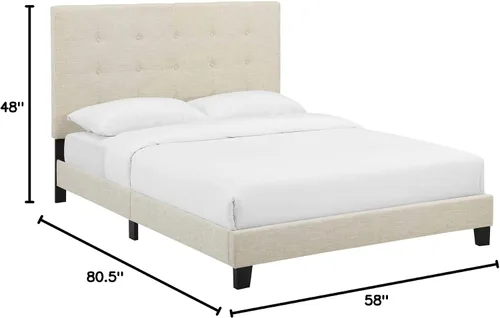Vista 2 de Modway Melanie - Base de cama tapizada de tela capitoné, tamaño matrimonial, color beige