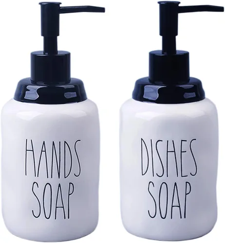 Vista 7 de Dispensador de jabón de manos de cerámica – Botellas dispensadoras de líquido estilo granja, perfecto para encimera de cocina o decoración