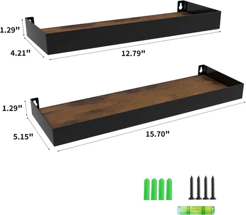 Vista 3 de RLAVBL Juego de 2 estantes de pared, estantes flotantes de madera rústica para dormitorio, sala de estar, cocina