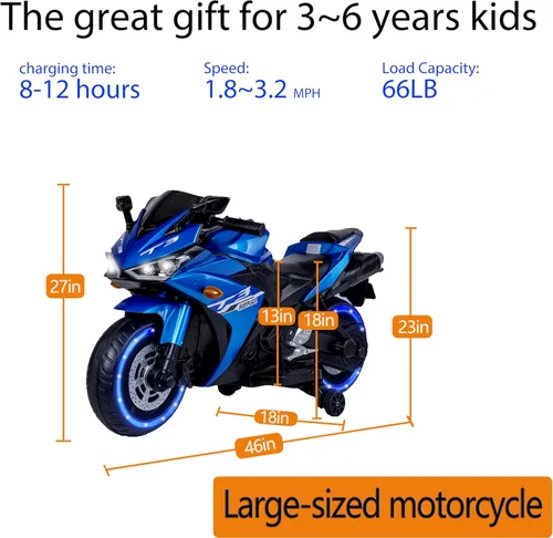 Vista 4 de TAMCO - Motocicleta para niños, motocicleta de 12 V con carreras de mano, freno de pie, rueda ligera, juguetes para niños, bicicleta eléctrica