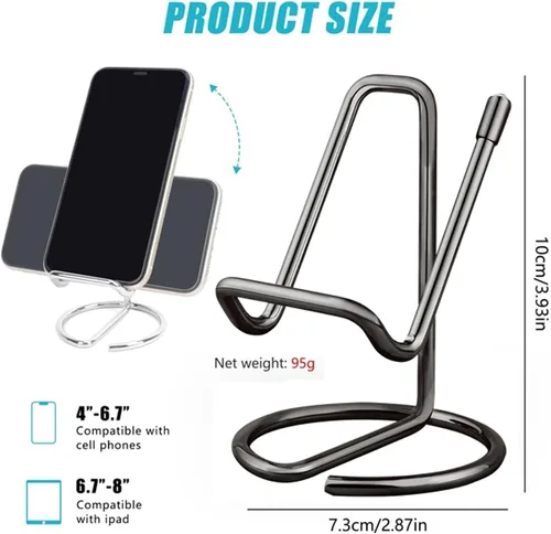 Vista 2 de Soporte de teléfono celular para escritorio, soporte de metal pequeño para teléfono celular, soporte para pantalla de teléfono celular, base