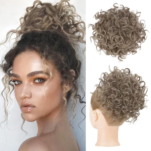 Vista 17 de HOOJIH - Moño desordenado para el pelo, pieza de pelo con cordón elástico, onda suelta, gran moño rizado, corto, extensión de cola de caballo Negro