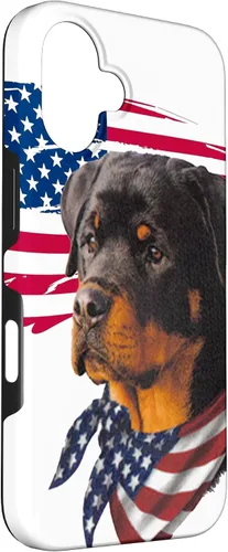 Vista 3 de Funda genial impresionante con la bandera estadounidense para iPhone 16 Rottweiler Dog