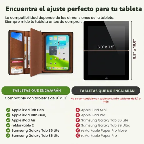 Vista 4 de Funda universal Padfolio – Organizador de tablet con soporte para bloc de notas – Compatible con iPad 10ª 11ª generación, iPad Pro 11, iPad 7 8 9