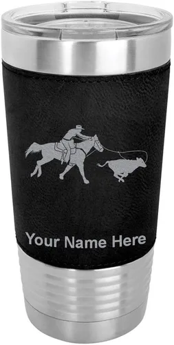 Vista 21 de LaserGram Vaso aislado al vacío de 20 onzas, con grabado personalizado incluido (cuero sintético, estilo béisbol)
