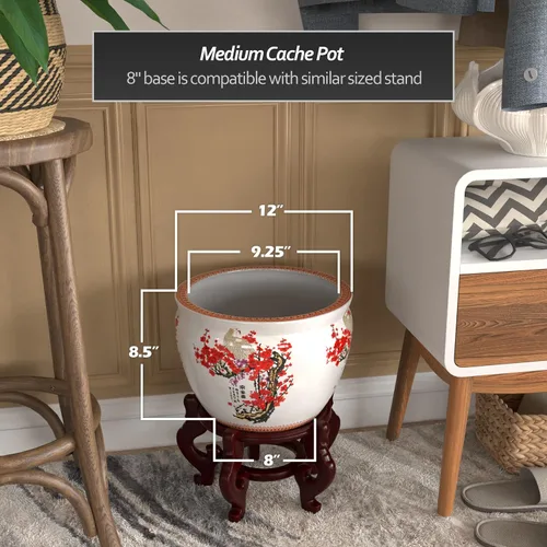 Vista 4 de Red Lantern Maceta de Pecera de Porcelana de Flor de Cerezo de 12 Pulgadas