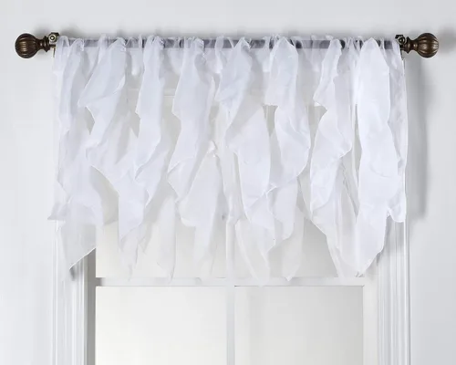 Vista 8 de 1 pieza cenefa transparente con volantes en cascada beige estilo Shabby Chic (50" x 16")