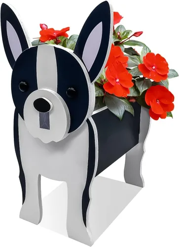 Vista 4 de Bamboo's Grocery LoKii Macetas de perro Boston Terrier, linda maceta de perro, contenedores de plantas con forma de animales, para plantas