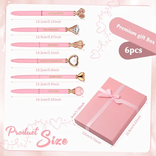 Vista 2 de Yeaqee 6 bolígrafos rosados, bolígrafos de metal con diamantes de cristal, pequeños y bonitos bolígrafos de tinta negra, regalos para mujeres, baby