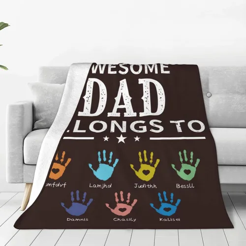 Vista 16 de Manta personalizada para papá con nombres de niños de 1 a 10 años, manta con texto en inglés "Thank You for Being The Best Dad Ever", para el Día