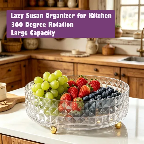 Vista 8 de Plataforma giratoria antideslizante Lazy Susan, estante para especias, organizador giratorio de 9 pulgadas, organizador de condimentos giratorio
