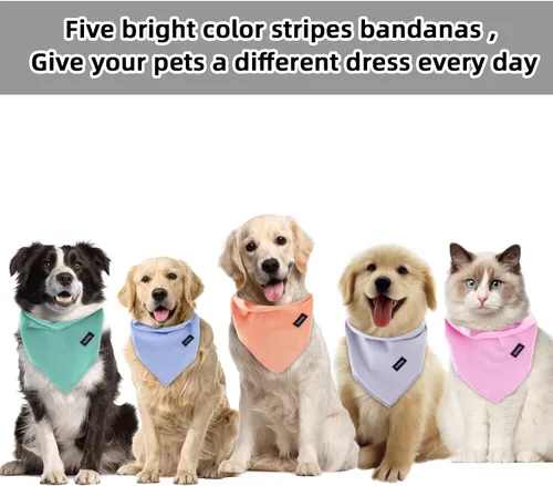 Vista 4 de Pañuelos para perros con estampado de rayas azules y pechera ajustable para razas de perro, lindo pañuelo de algodón para perros pequeños y XS