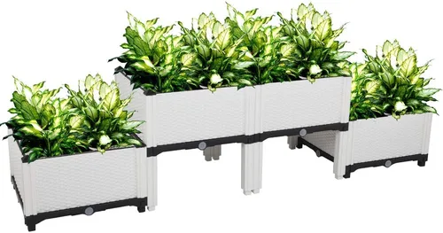 Vista 2 de Knocbel Kit de cama de jardín elevada de 4 piezas, costura libre de plástico elevado con riego automático, soporte para interior y exterior, patio