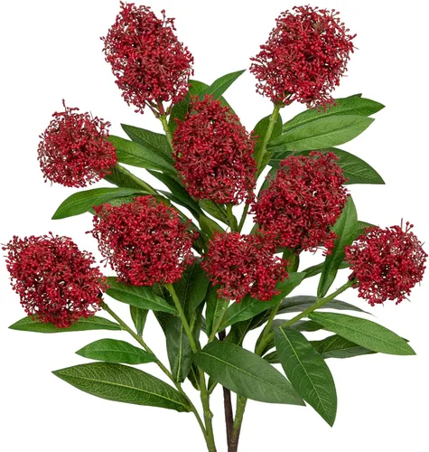 Vista 9 de Briful 3 piezas de flores artificiales de otoño de 22.8 pulgadas, color naranja quemado, ramas de flores artificiales, tallos de Skimmia de otoño