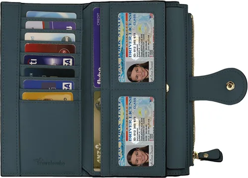 Vista 3 de Travelambo Cartera de mano de cuero genuino encerado de gran capacidad para mujer con bloqueo RFID