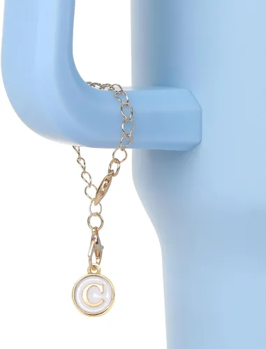 Vista 3 de HOMICO 2 piezas de cadena de letras redondas en forma de corazón para Stanley Cup, accesorios de cadena de letras con nombre personalizado para vaso