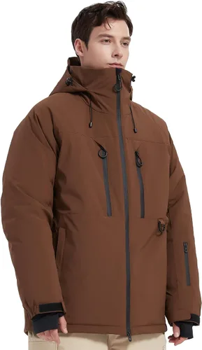 Vista 3 de Chaqueta de esquí impermeable para hombre, abrigos de nieve, snowboard de montaña, rompevientos, parka con capucha Marrón