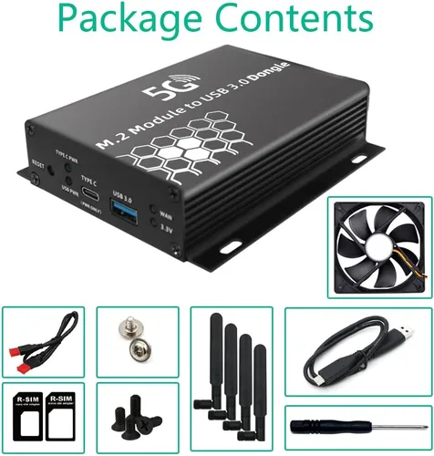 Vista 8 de HLT Adaptador NGFF (M.2) 4G/5G a USB 3.0 con alimentación auxiliar y ventilador enfriador