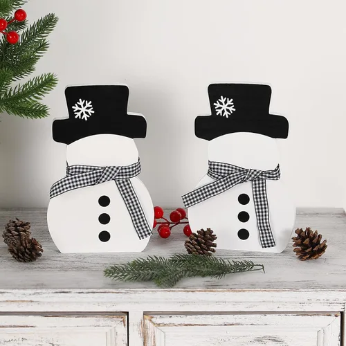Vista 6 de Decoraciones de Navidad - 2 piezas de señales de muñeco de nieve de madera de invierno, muñeco de nieve blanco de pie de granja de invierno