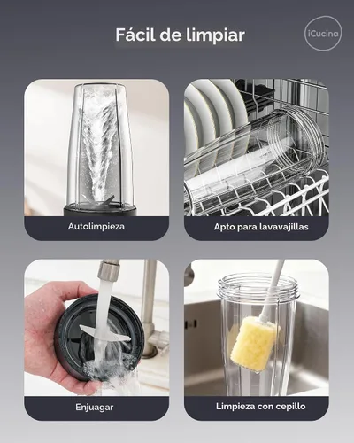 Vista 9 de iCucina Licuadora de batidos, licuadora personal para batidos y batidos, tecnología de pulso de 700 W, licuadoras de una sola porción con 2 vasos
