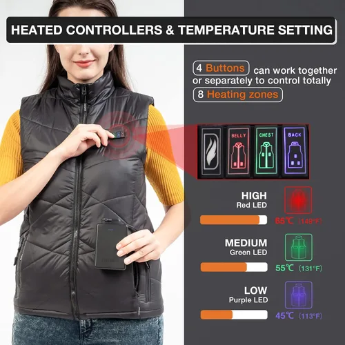 Vista 2 de DUKUSEEK Lightweight Heated Vest, Men Rechargeable Heating Vest w 7.4V Battery and Hand Warmer for Hiking Camping